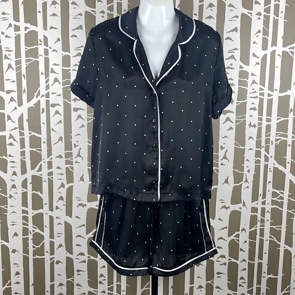 ALYA Black Satin Polka Dot PJ Shorts Lounge Set L